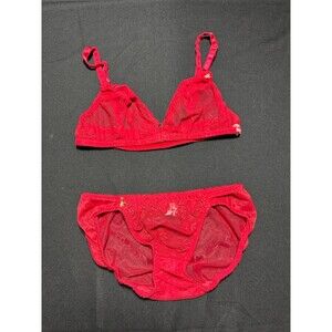 Vintage Carnival Red Lace Lingerie Set USA Union Made ( 34B / M ) Sexy Bold